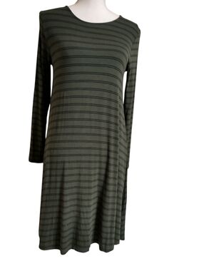 Old Navy Striped Long-Sleeve Swing Dress - Olive Green